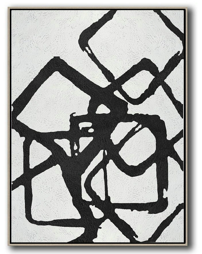 Acrylic Painting On Canvas,Black And White Geometric Art Minimal Painting On Canvas - Acrylic Minimailist Painting